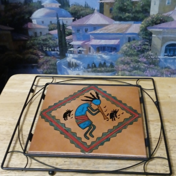 🍜Vintage Ceramic Tile Cast Iron Trivet🍝 🆕11"×11",Kitchen&Dining,Nice Gift🍲🎁 - Picture 2 of 16